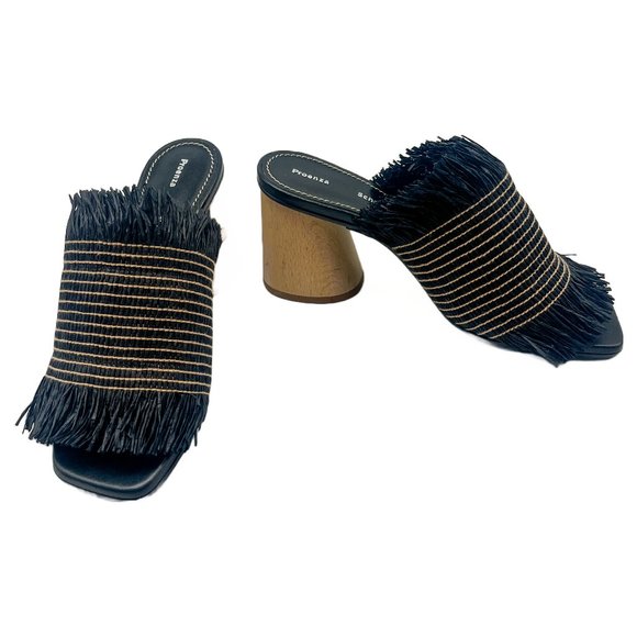 Proenza Schouler Shoes - Proenza Schouler Straw Black and Beige Slide Sandal Block Heel Sz 36.5